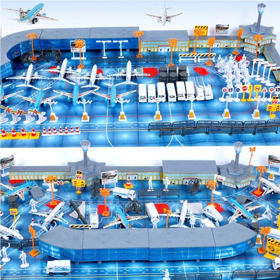 200Pcs Aircraft Airports Model Toy Figures Plastic Vechile Airplane Playset Airport Assembled