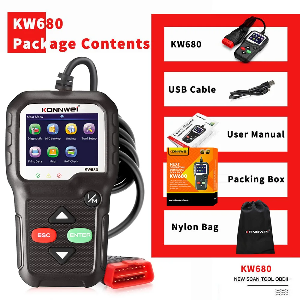 OBD2 сканер OBD Автомобильный диагностический инструмент KONNWEI KW680 чтение кодов