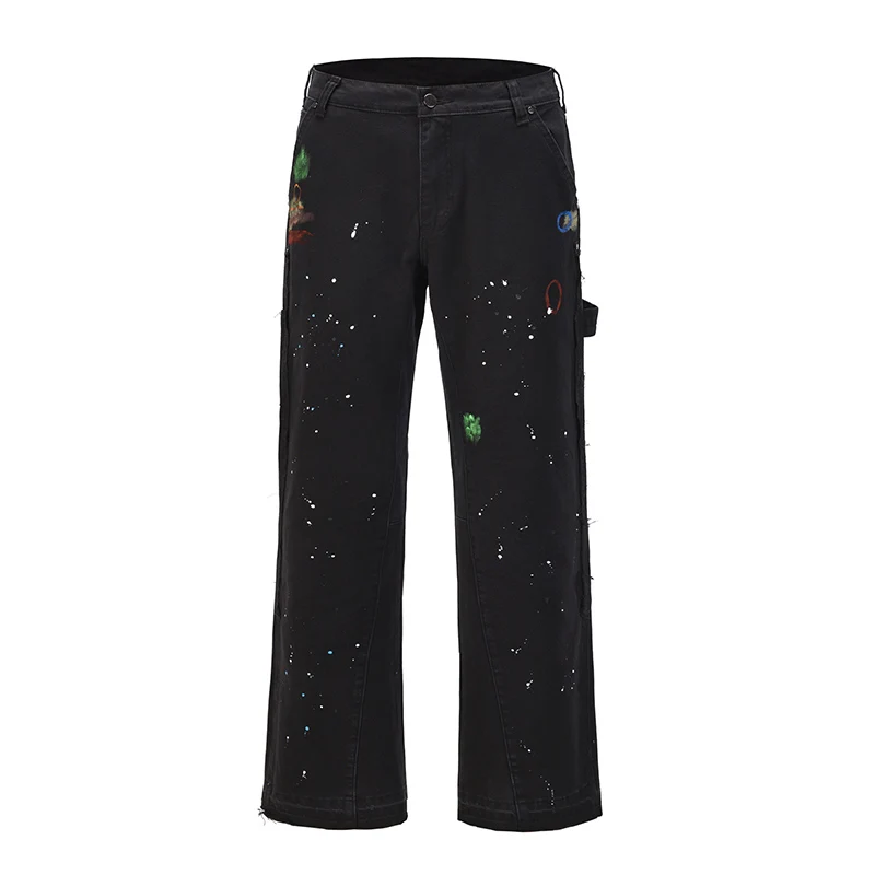 cargo sweatpants 2021 Fashionable Patchwork Cargo Flared Pants Khaki Black Splash Ink Cargo Wide Leg Pant Hip Hop Graffiti Cargo Trousers Men green sweatpants