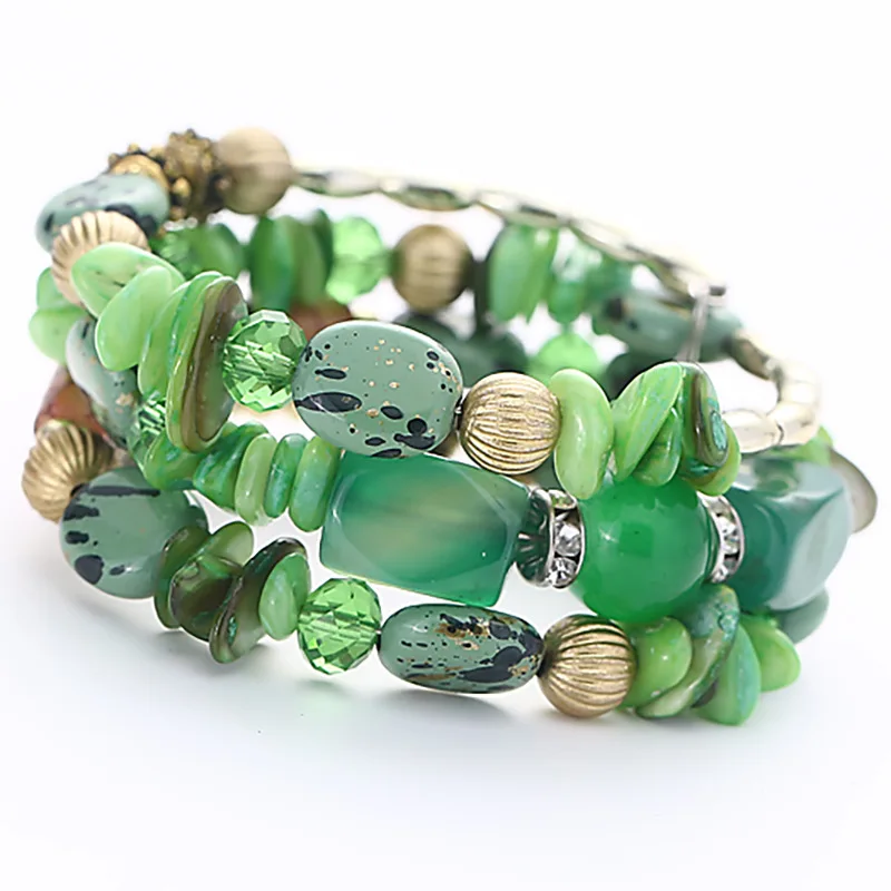 

MOONROCY Crystal Elastic Bracelet Green Blue Red Black Bohemia Bracelet Handmade for Girls Women Gift Bangle Dropshipping