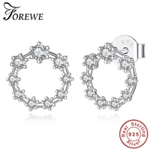Новая мода 925 стерлингового серебра круглые гвоздики серьги для женщин сверкающий Циркон Штабелируемый CZ вышитая бисером серьга серебряные ювелирные изделия
