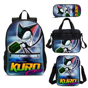 

4Pcs/Set Portfolio School Bags For Boys Girls Cute Anime Cartoon Cat Letter 3D Printing Bookbag Satchel Rucksack Mochila Escolar