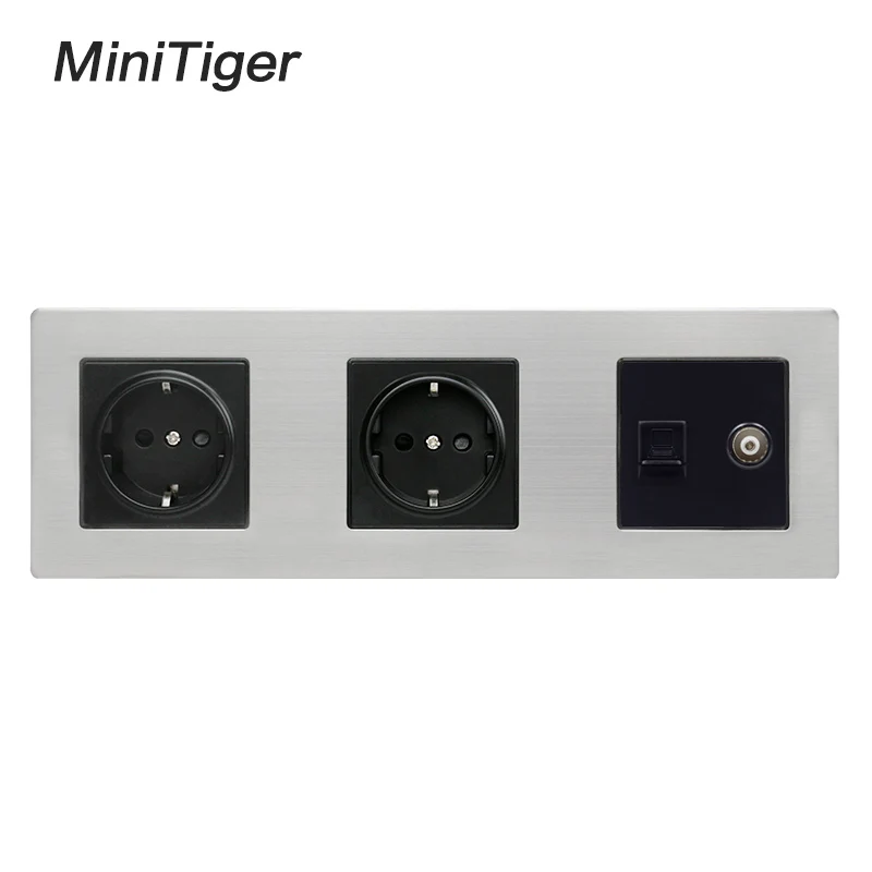 Двойная настенная розетка с панелью из нержавеющей стали Minitiger 16 А европейская +