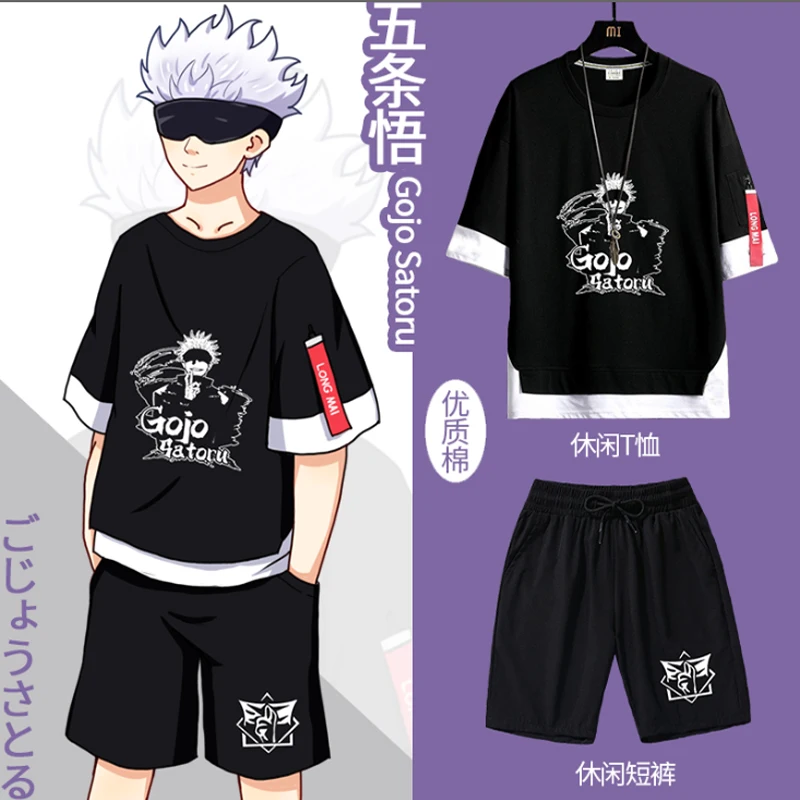 

Anime Jujutsu Kaisen Gojo Satoru Fake Two Piece tshirt Male Yuji Itadori Printed Unisex Tshirt short Sleeve Men's Tshirt Casual