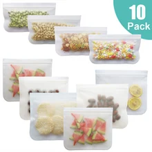 10 упаковок, силиконовая сумка для хранения еды, многоразовая сумка для морозильника с застежкой, герметичная верхняя сумка для фруктов, свежих продуктов, кухонный Органайзер