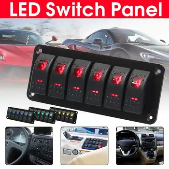 

6 Gang Dual LED Light Bar Caravan Marine Boat RV Rocker Switch Panel Universal Car Boat Switch Panel Lighter Socket 12V 24V