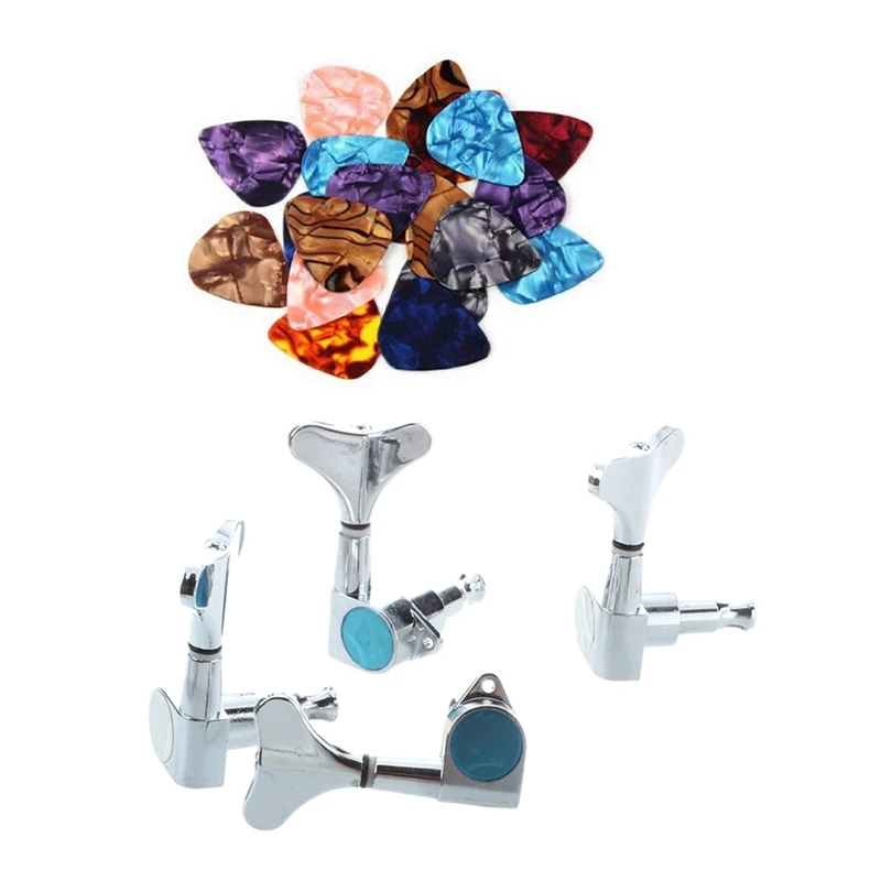 4x Sealed Bass Tuning Pegs Tuners Machine Heads 2L + 2R & 200x Premium 0.46mm Stylish Colorful Celluloid Guitar Picks | Спорт и