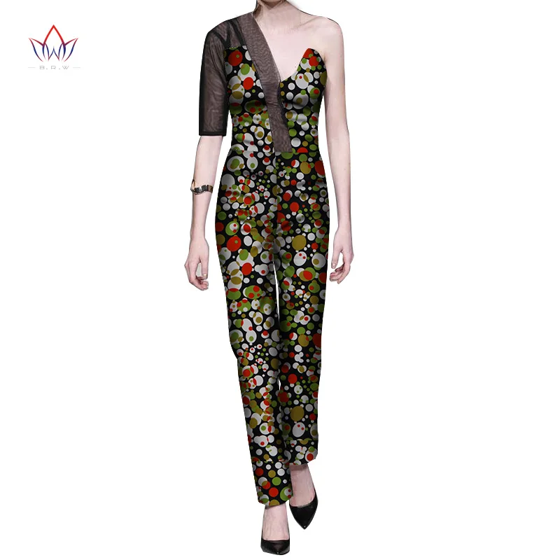 Модный Африканский женский комбинезон с принтом Базен Riche, традиционная африканская одежда, Женский драпированный комбинезон с открытыми плечами, комбинезон WY5160