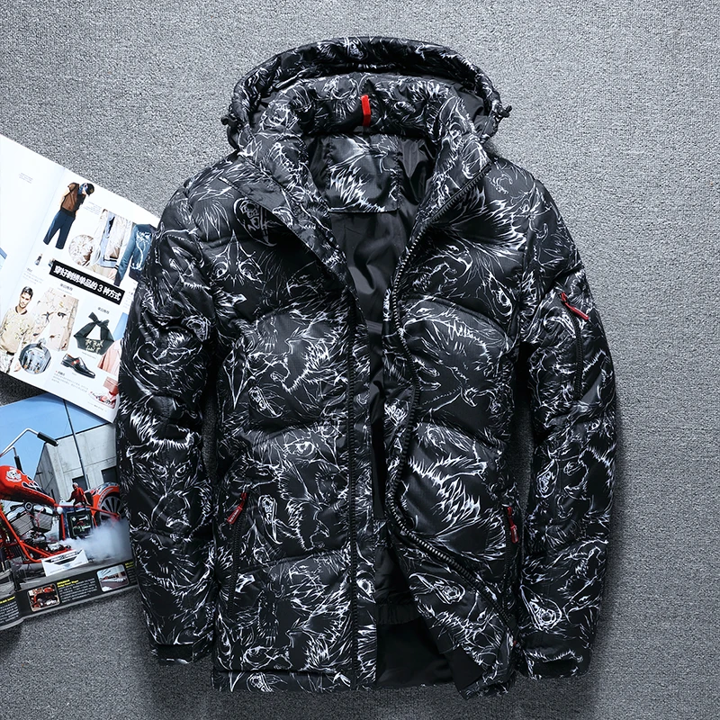 

Winter Men Thick warm Camouflage printing windproof Hooded White duck down jacket thickening cold High quality man down Outwear
