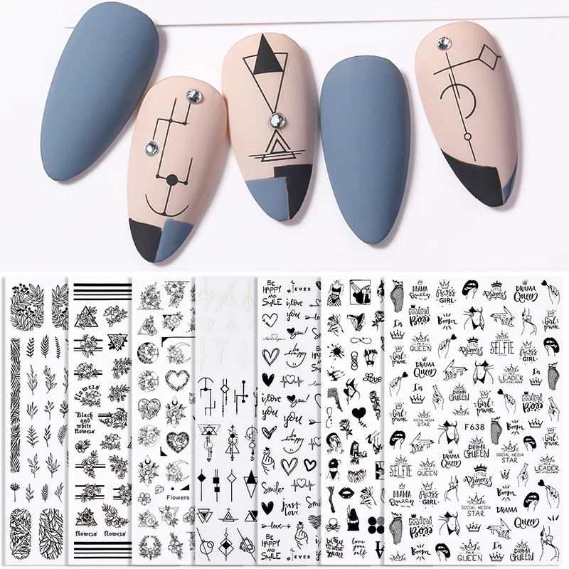 하트 러브 디자인 3D 네일 스티커, 영문 스티커, 얼굴 패턴, 트랜스퍼 슬라이더, 발렌타인 데이 네일 아트 장식, 1 개