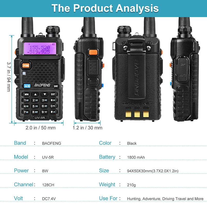 Рация BaoFeng UV 5R двусторонняя 8 Вт 10 км 136 каналов Двухдиапазонная УВЧ (174 400 МГц) (520
