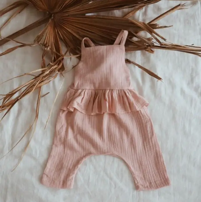 Ins European Summer Girl Ruffles Linen Overalls Toddler Baby Kids Clothings | Детская одежда и обувь