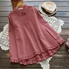 6685 New Big Size Autumn Women Mori Girl Linen Ruffled Plaid Long Sleeves Shirt Tops Turndown Collar Loose Casual Blouse ► Photo 3/6