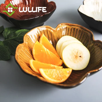 

Retro Flower Shape Plate and Bowl Ceramic Dinner Plate Fruit Plate Salad Bowl Cake Dessert Steak Dinnerware for Home Kitchen