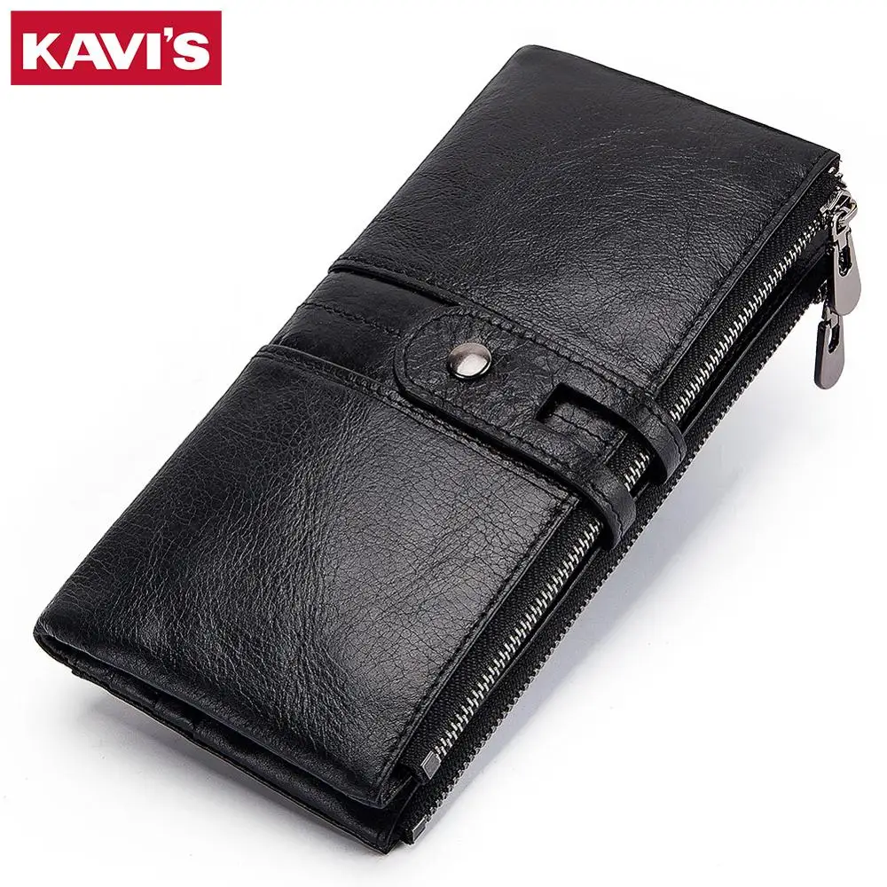 

KAVIS 100% Genuine Leather Women Wallet Female Coin Purse Hasp Portomonee Clutch Money Bag Lady Handy Card Holder Long for Girl