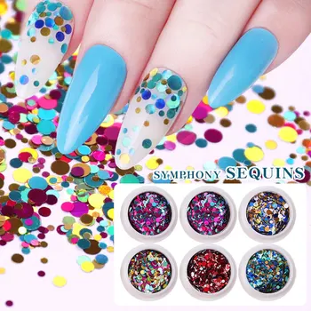

6Pcs/Bag Nail Art Sequins Polka Dot Sequins Laser Round Colorful Wave DIY Mixed Size Shiny Glitter Powder UV Gel Nail Decoration