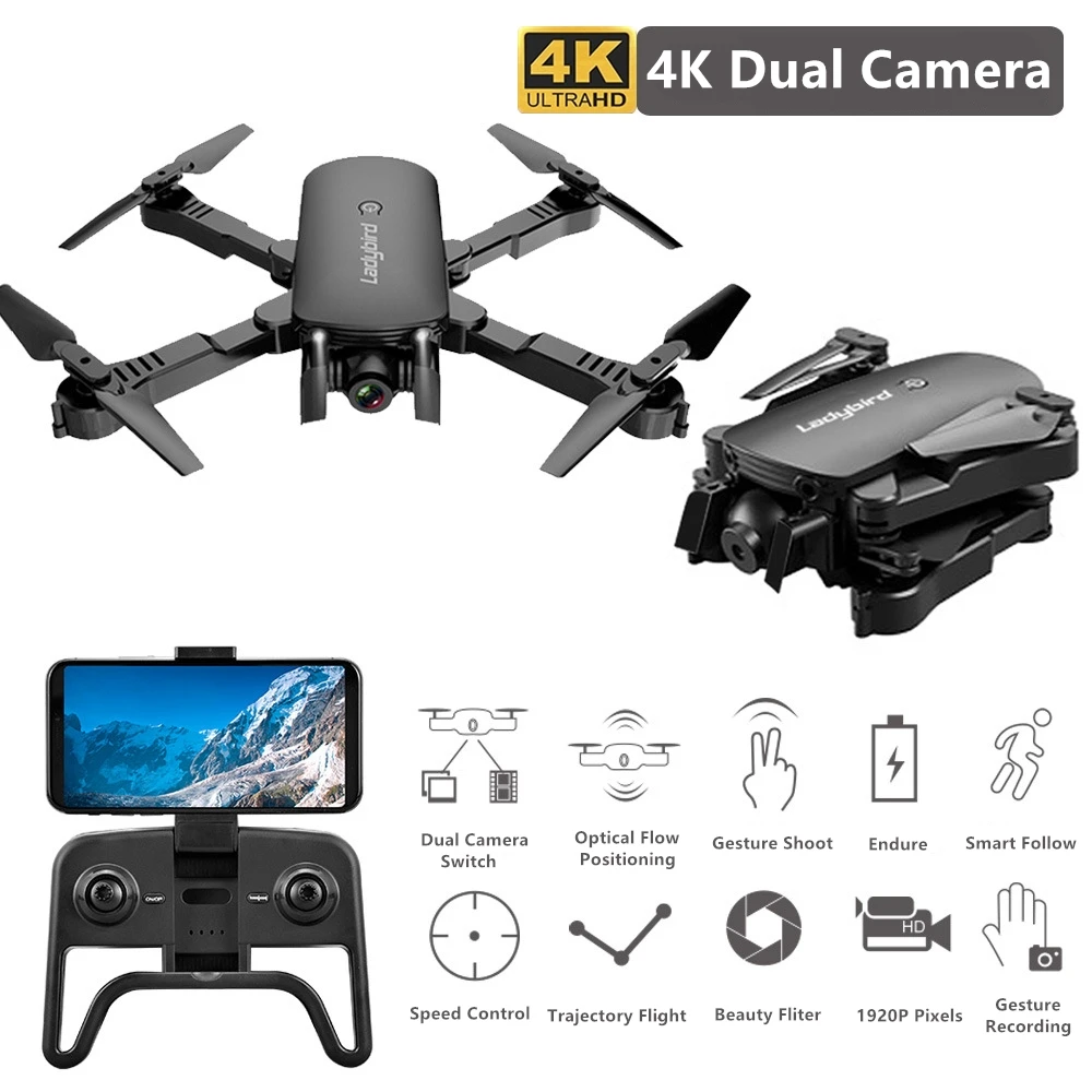 Управление жестами селфи Радиоуправляемый Дрон WIFI FPV 4K HD Двойная камера