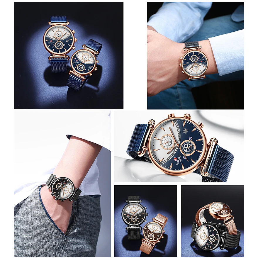 Montre de Couple étanche pour hommes, montre-bracelet à Quartz de luxe, chronographe, calendrier, bracelet en acier inoxydable_voghion.com