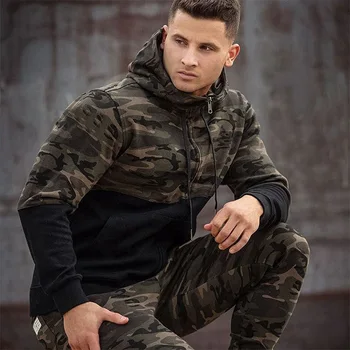 

Men's 2 Piece Set Hooded Sportswear Spring Autumn New Fashion Loose Camouflage Zipper Sweatshirt Sweatpants Outdoor Tracksuit