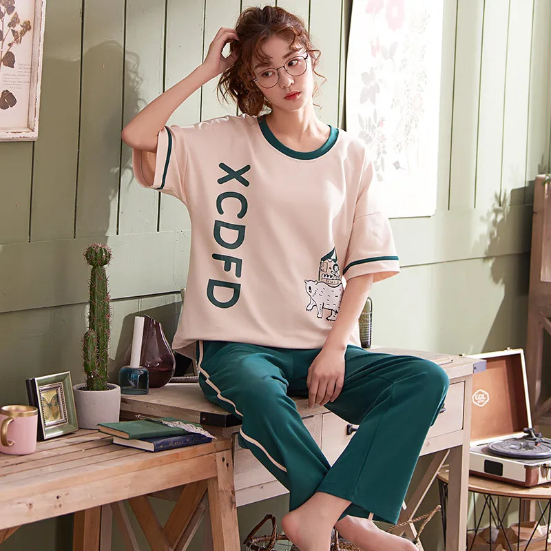 

Pajamas Female Summer 6535 Knitted Cotton Short Sleeve Korean-style Women's Japanese Korean Thin Tracksuit Spring And Autumn Tro