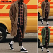 Зимний модный мужской Тренч из искусственного флиса шикарный Кардиган Верхняя одежда однотонная уличная одежда с длинным рукавом пушистые куртки пальто INCERUN