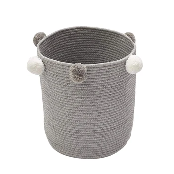 

Cute Poms Storage Basket - Premium Cylindric Burlap Canvas Round Laundry Toy Storage Bin, Best Room Decor & Hamper Organizer