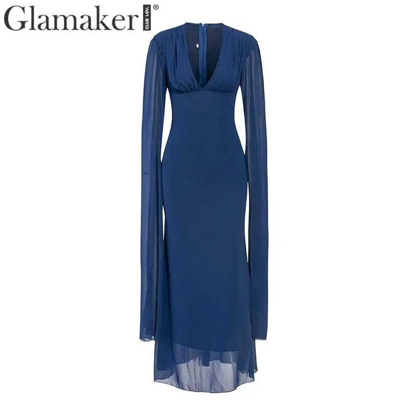 Glamaker элегантное женское платье длинное платье зимнее платье vestidos de fiesta плюс размер шифоновое макси платье винтажное с v-образным вырезом Длинные вечерние платья