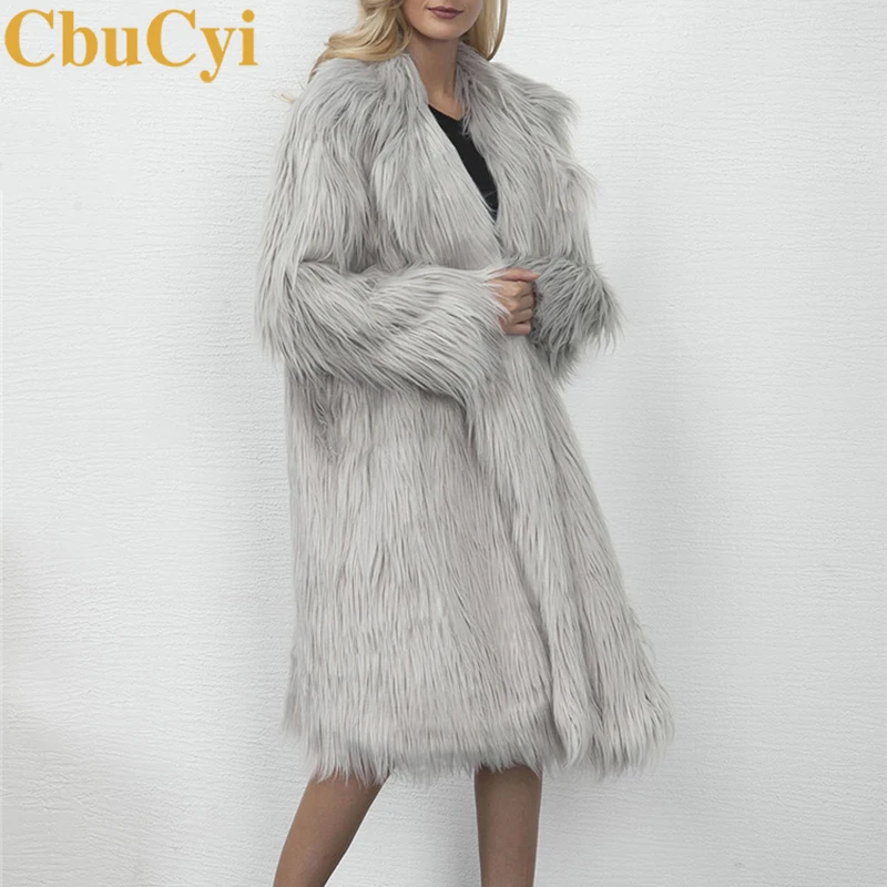 Модное зимнее пальто CBUCYI из искусственного меха женские длинные куртки с длинным