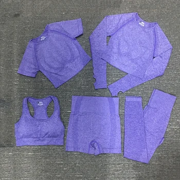 

Seamless Yoga Suit Women's Sports Bra Long-Sleeved Fitness Trousers Dot Set Sport Wear Women Set Gym Clothing 5 Pcs Tracksuit