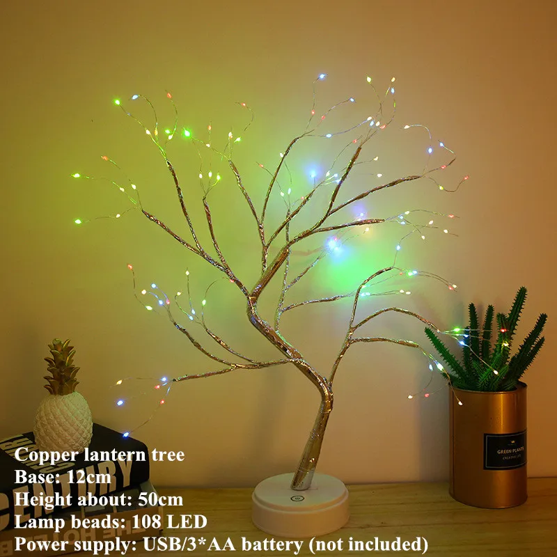 36/108 LEDS Night Light Bonsai Tree Light USB Copper wire Table Lamp for Home Holiday bedroom indoor kids bar Decor fairy light - Испускаемый цвет: 108 LED Colorful