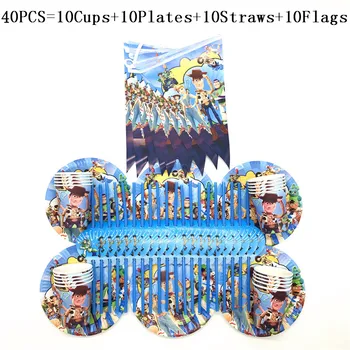 

40Pcs/80Pcs Disney Toy Story 4 Buzz Light Year Birthday Party Supplies Paper Cup Plate Straw Banner For Kid Party Decor Supplies