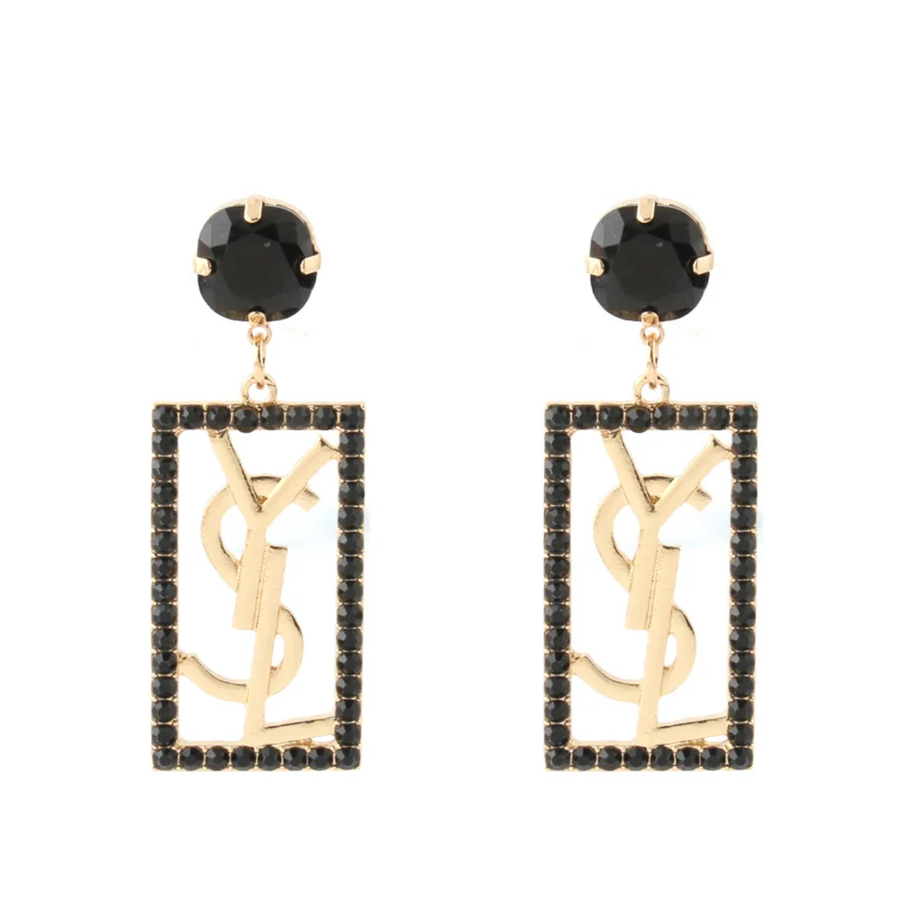 

Fashion Bohemia Crystal Letter Earrings For Women Drop Earrings Luxury Wedding Earring Brand Letter Big Earrings Long Pendientes