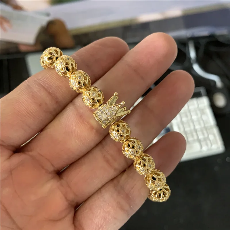 

Bracelet Men Women Bead Luxury Charm Gold Pave CZ Zircon Ball Crown Macrame Braiding Bracelet Bangle Adjustable Jewelry Femme