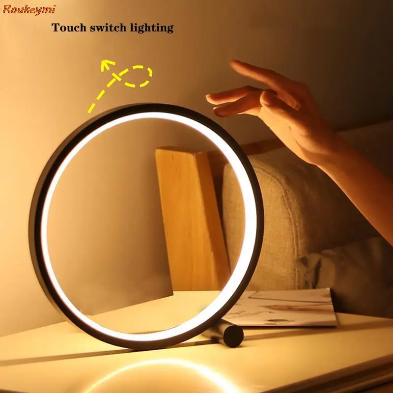 25CM LED Table Lamp For Bedroom Circular Desk Lamp For Living Room Black/White Dimmable Bedside Lamp Round Night Light Decor