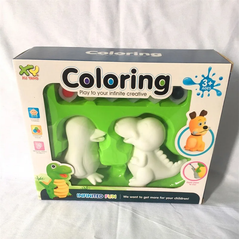 

Creative Children Handmade Coloured Drawing Painting Vinyl Dinosaur Graffiti Coloured Drawing DIY Coloured Drawing White Base Do