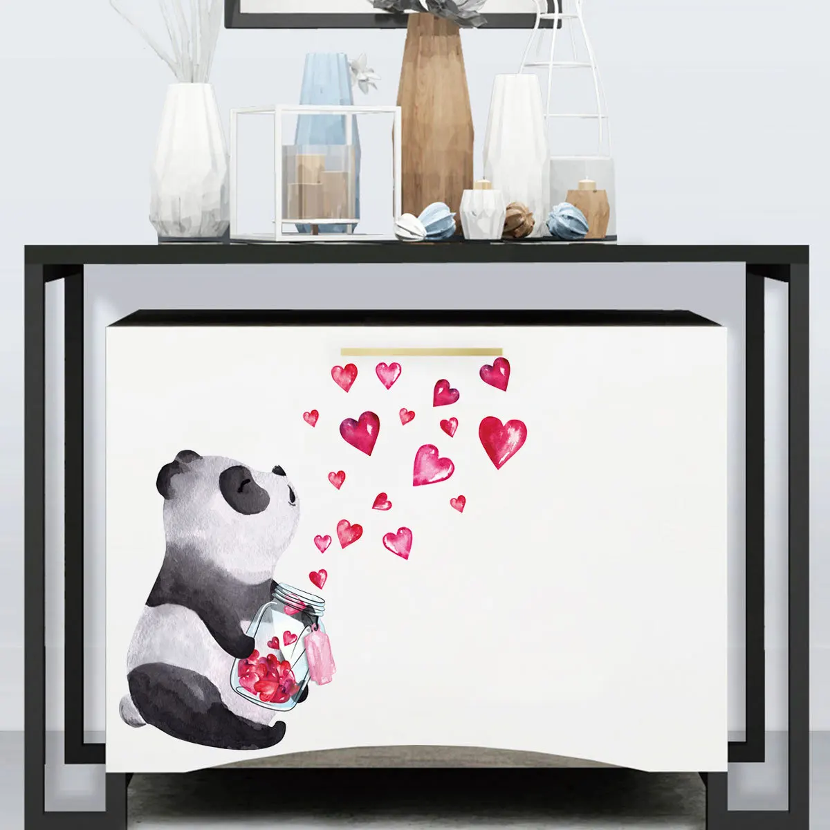 Tofok ручной росписью панда сердца стены стикер мультяшка Стиль стенная роспись для детской комнаты наклейки шкаф дверь холодильника Self-декоративная наклейка