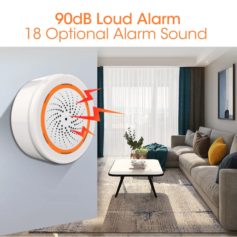 first alert smoke alarm ring compatible Smart ZigBee 3.0 Siren Alarm Built-in Temperature Humidity Sensor 90dB Alarm Sound Light Sensor Wireless Home Security System touch screen keypad for alarm system Alarms & Sensors