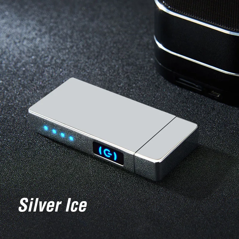 Ice Silver Фирменная Новинка, двойная дуговая зажигалка, USB электрическая плазменная дуговая зажигалка, новинка, Пальчиковое зажигание, дымовые зажигалки, мужской подарок - Цвет: Ice Silver
