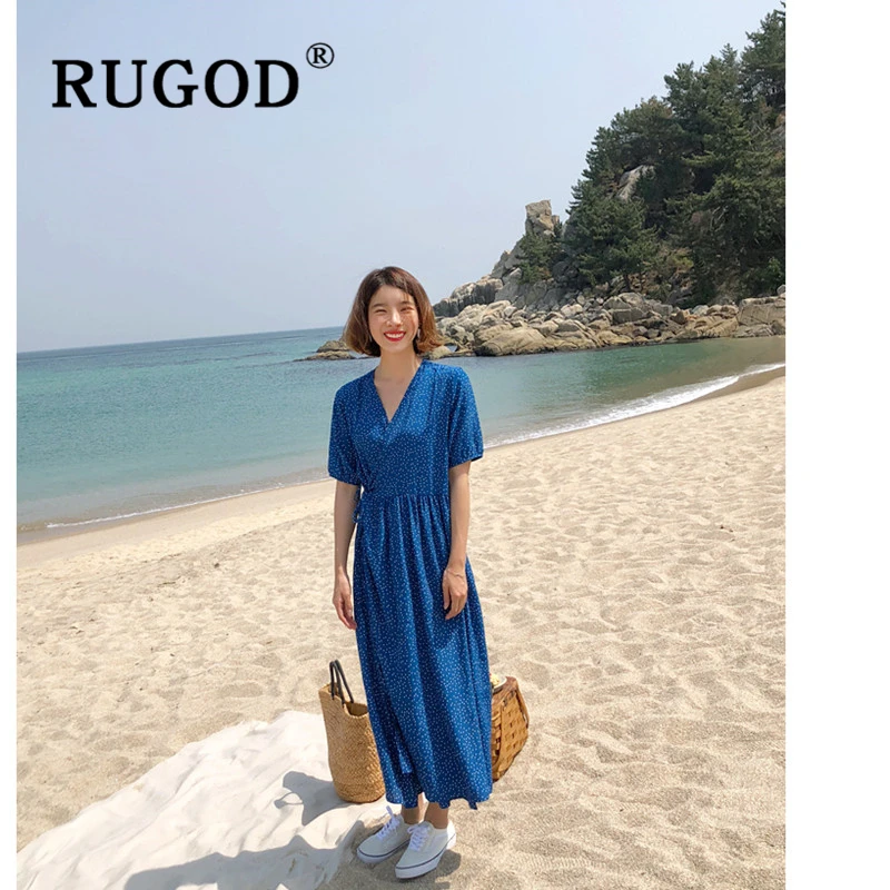 RUGOD/Элегантное летнее платье в горошек с принтом женское модное v образным
