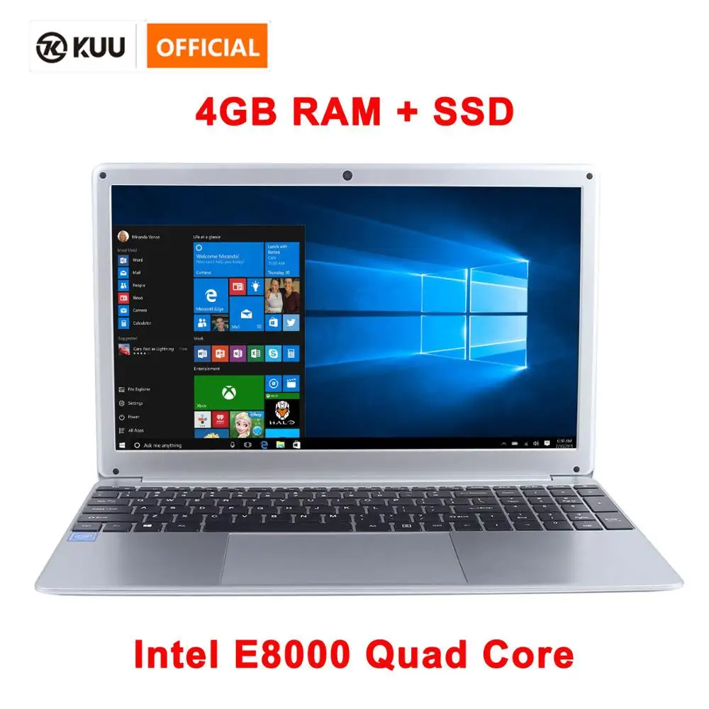 15 6 дюймов 1080P ноутбук Intel E8000 Четырехъядерный 4 Гб RAM 256 ГБ SSD с Bluetooth веб камерой WiFi