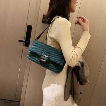 

Brand Designer Chic Shoulder Bag Women Simple PU Solid Button Hasp Belt Small tote Handbag Purse Female Simple Casual Clutch
