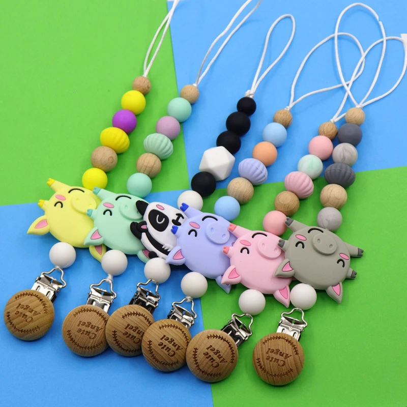 kwd 10pcs Baby Pacifier toy bear koala cartoon rodent silicone pacifier pendant cute pig Necklace accessories baby chew toy