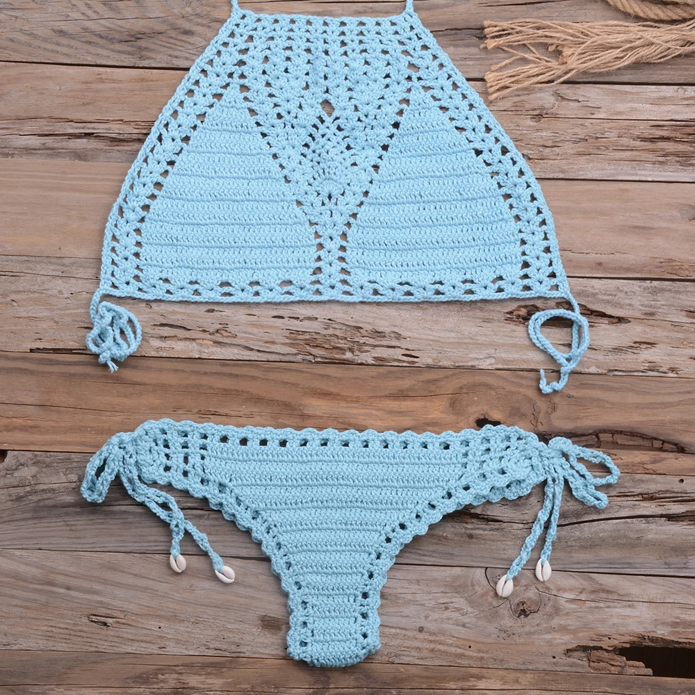 Women Sexy Micro Bikini Set G Thong String Lattice Hollow Bikinis Top Crochet Beach Swimwear Bathing Beachwear Set