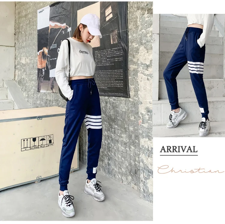 BIVIGAOS Four Bars Cotton Gray Sport Pants Women New Korean Casual Sweatpants Slim Joggers Pants Spring Autumn Sweat Pants