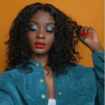 

Shinelady Short Lace Part Wigs Natural Black Color Brazilian Remy Hair Wig Wet and Wavy Short Human Hair Lace Wigs For Women