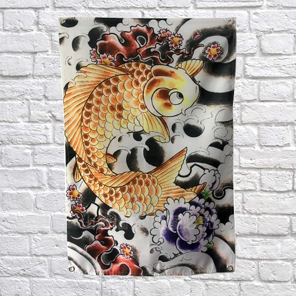Тату-баннеры на карпа ukiyo-e японский гобелен с четырьмя отверстиями для бара