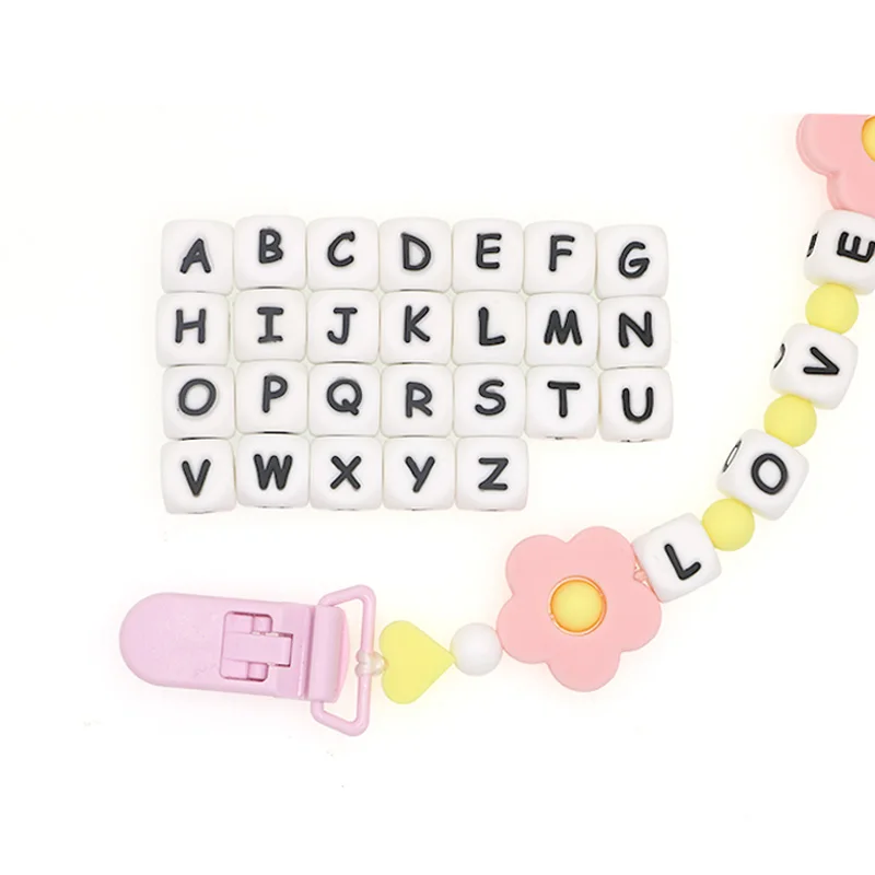 Silicone Beads Letter Name Personalized Baby-Teether-Beads Alphabet Chewing Kovict 12mm