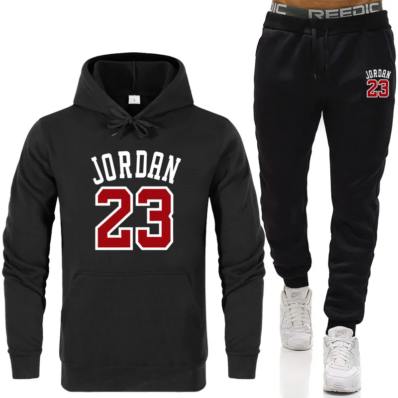 

New Warm Hoodie Set Jordan 23 Tracksuit Men Sweatshirt Set Fleece Hoodie + Sweatpants Jogging Homme Pullover Men's Sweatsuit