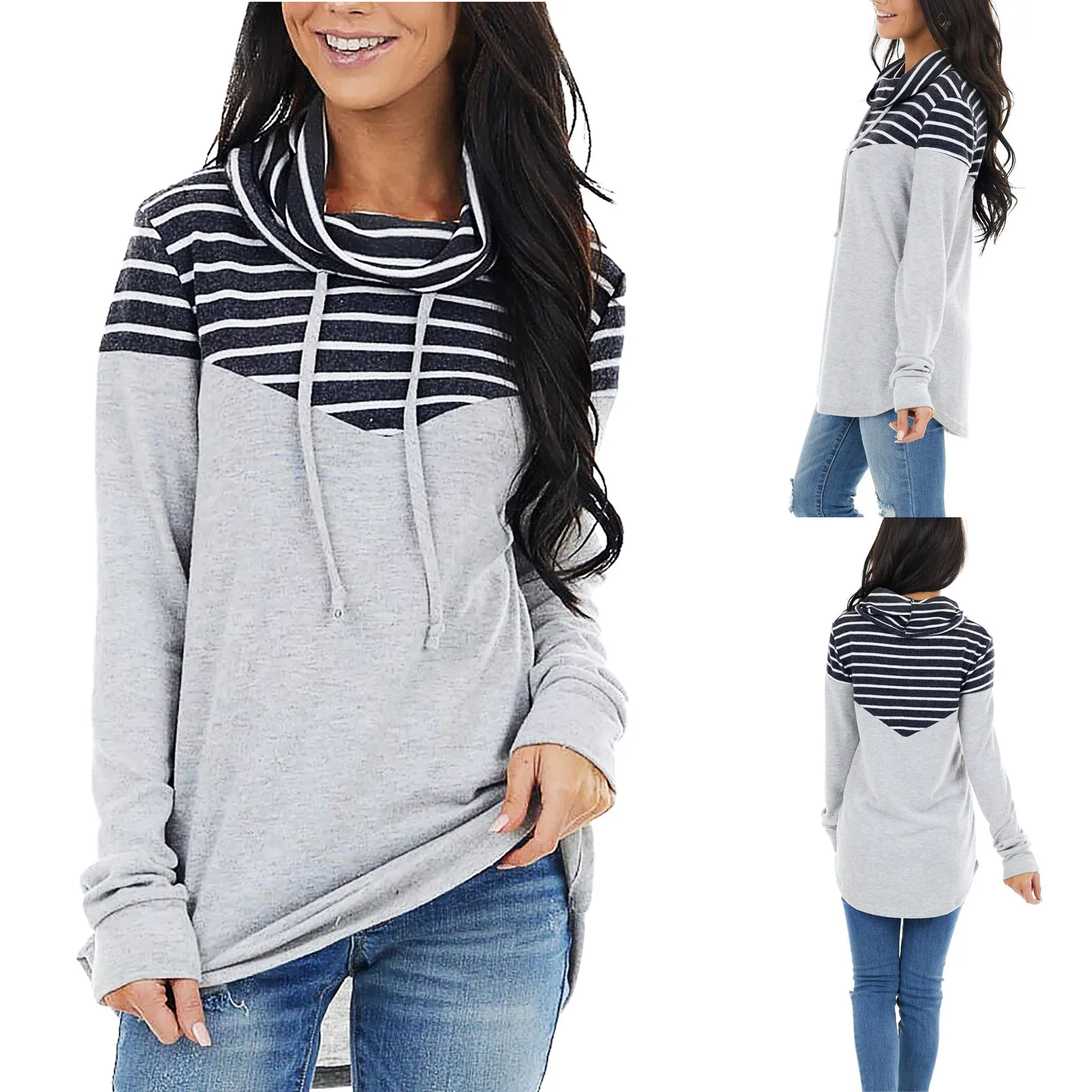 New Autumn Winter Women Sweatshirt Fashion Striped Sleeve Patchwork Casual Hoodies Cotton Spring Kpop Harajuku Clothes##g 1