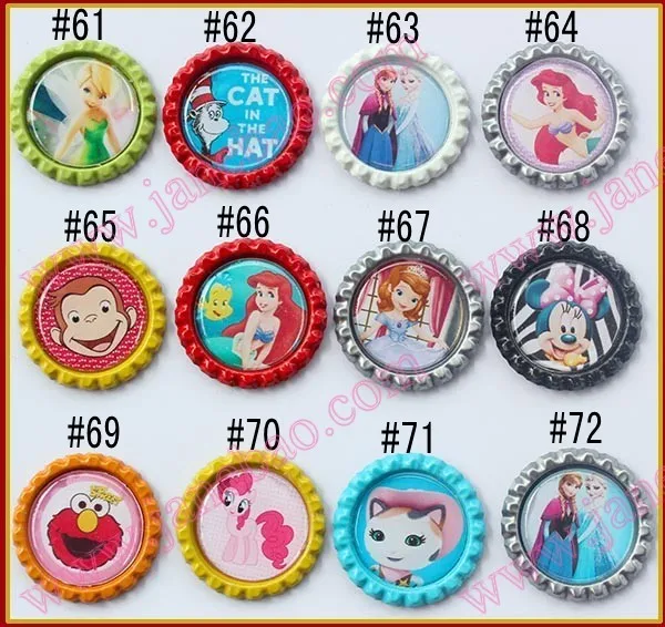 200pcs1 дюймовая мультяшная плоская Бутылочная крышка с персонажами из мультфильмов, плоская бутылочка для самостоятельного изготовления волос, аксессуары для волос